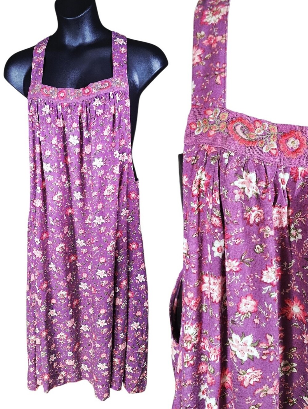 April Cornell Pinafore Jumper Maxi Dress XL Floral Cottagecore Prairie Boho
